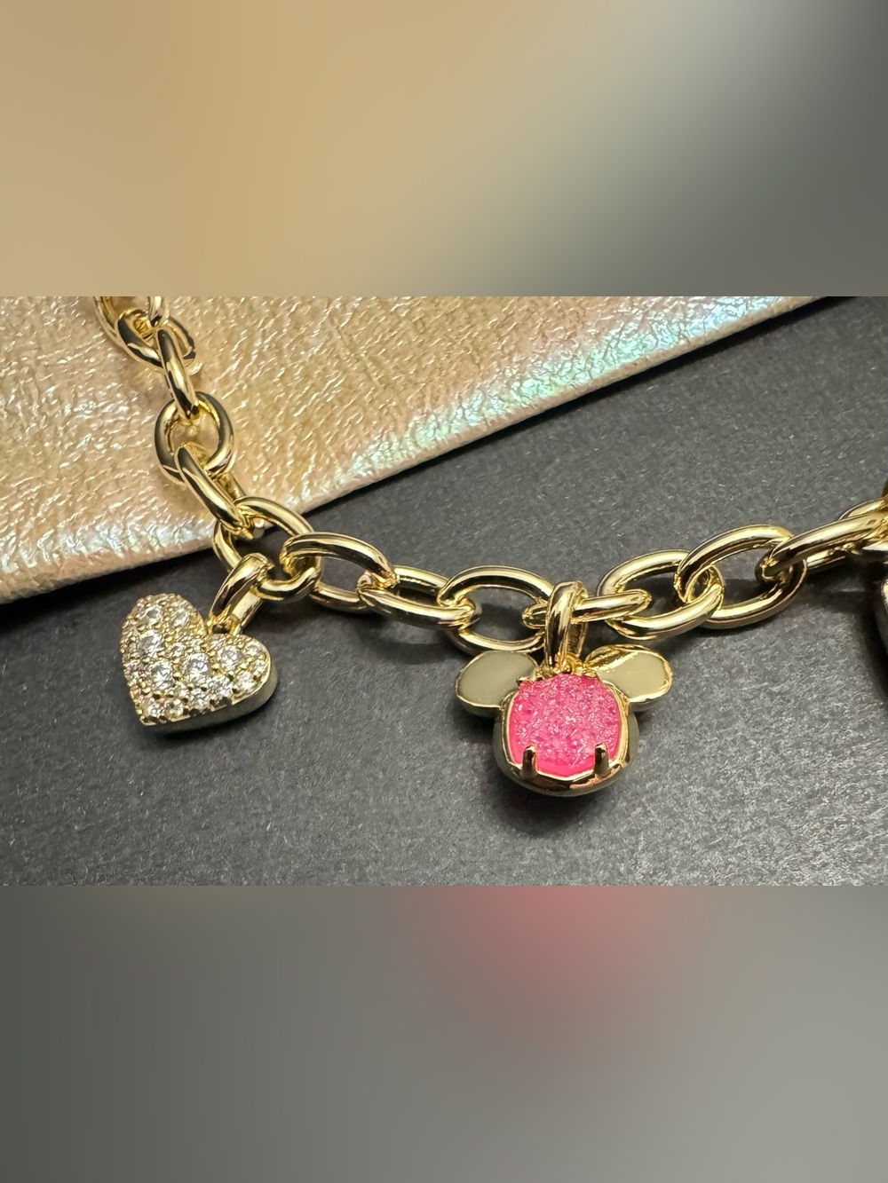 Kendra Scott X Disney Mickey Minnie Mouse Pink Drusy Pendant Gold Necklace NWT - Picture 9 of 14